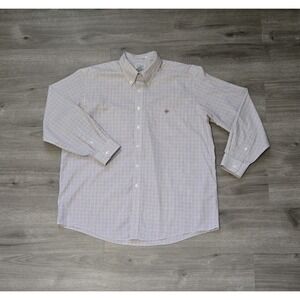 LL Bean Dress Shirt Red‎ White Blue Checked Wrinkle Resistant Mens 17.5 - 34